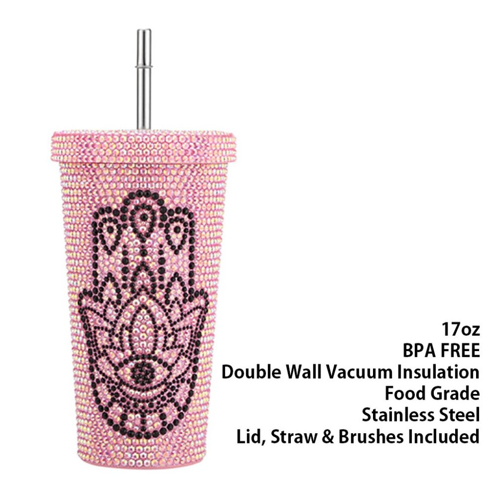 RESTOCKED Bling Hamsa Hand Evil Eye Studded 17oz Stainless Steel Tumbler Bling